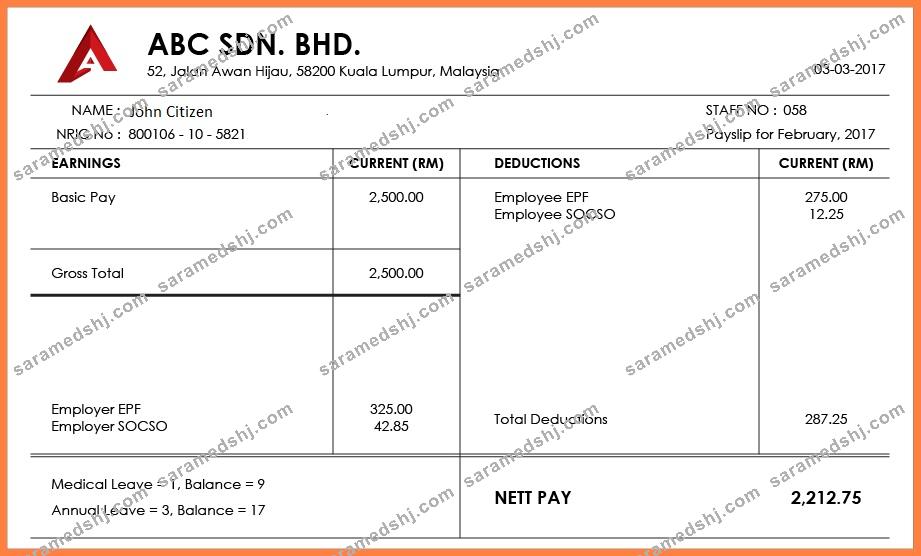 MALAYSIA ABC SDN. BHD. pay stub Word and PDF template